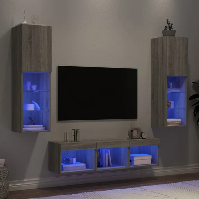 vidaXL Mobili TV a Muro con LED 6pz Grigio Sonoma Legno Multistrato (43