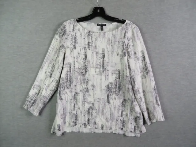 Eileen Fisher Womens Shirt Extra Small XS White Abstract Art To Wear Career