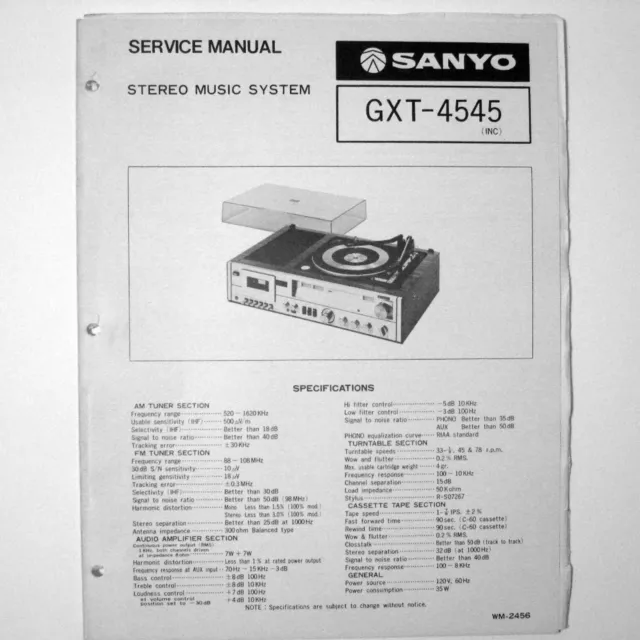 SANYO ® Model GXT4545 Stereo Cassette Phono System Service Manual © 1977