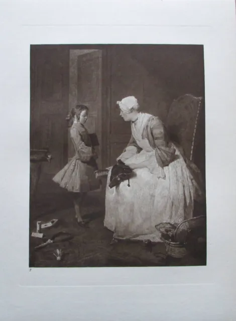 Der Abschied vor dem Schulgang von Chardin Kupfertiefdruck Kunstdruck 1923 Kunst