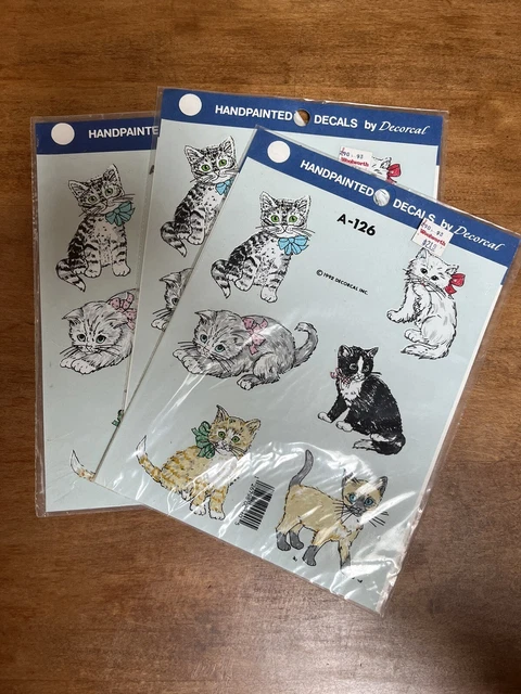 Calcomanías vintage 1992 pintadas a mano por Decorcal A-126 gatitos arcos gatos (3 paquetes)