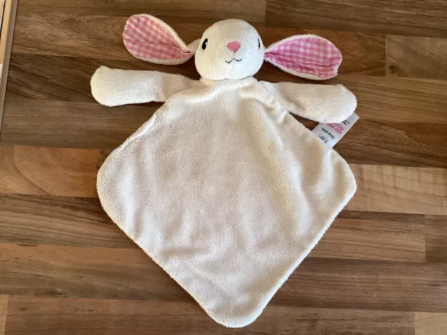 F&F Bunny Rabbit Comforter Cream Pink Gingham Ears Nose Soother Blankie Doudou