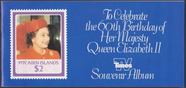 1986 60th BIRTHDAY QUEEN ELIZABETH II TV Times Souvenir Album incl. 12 STAMPS