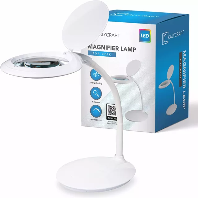 Lampe Loupe de Bureau LED sur pied Eclairante Lentilles en Verre 5 Dioptries