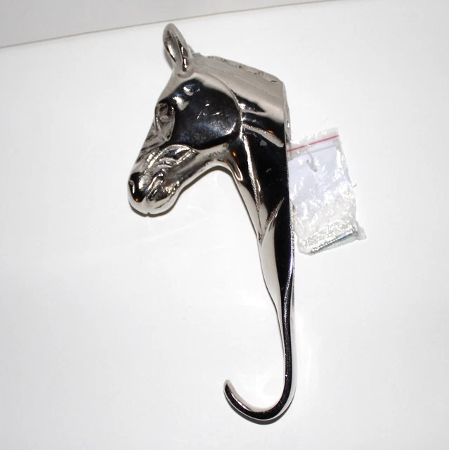 Horse Head coat hanger hook Cast Aluminum 10” NEW large silver 7