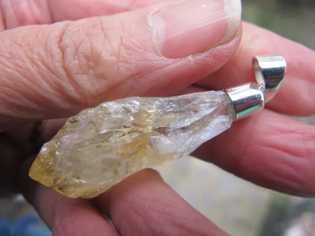 Citrine Crystal Point Raw Pendant Healing Silver 925 Healing Natural small sweet