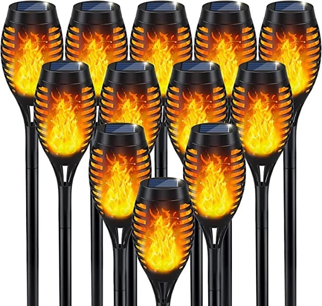 12Pack Solar Powered Flame Torch LED Lights Outdoor Garden Patio porch Luces Art