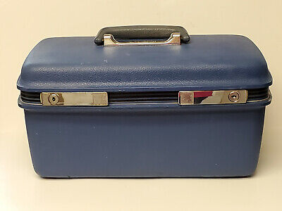 Vintage Samsonite Concord Train Case Blue with Mirror No Key or Tray Clean