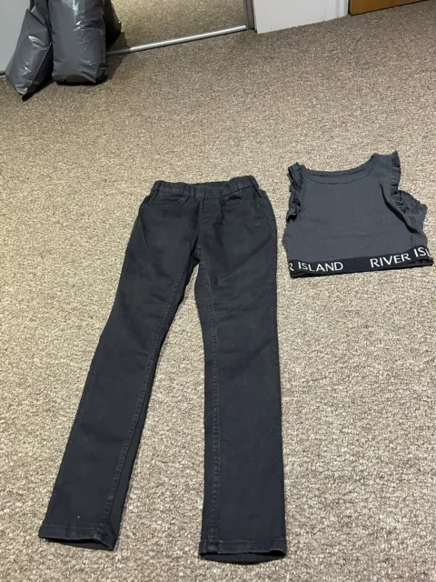 River island Girls crop top black skinny jeans set Outfit age 6- 7-8 years