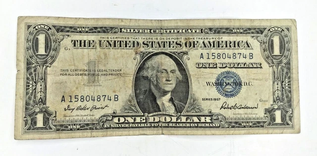 One Dollar Silver Certificate with Blue Seal Series 1957 in Protective Sleeve