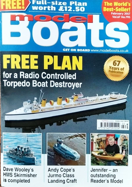 Model Boats Feb 2017, model boat articles+ WW1 Torpedo Boat plan