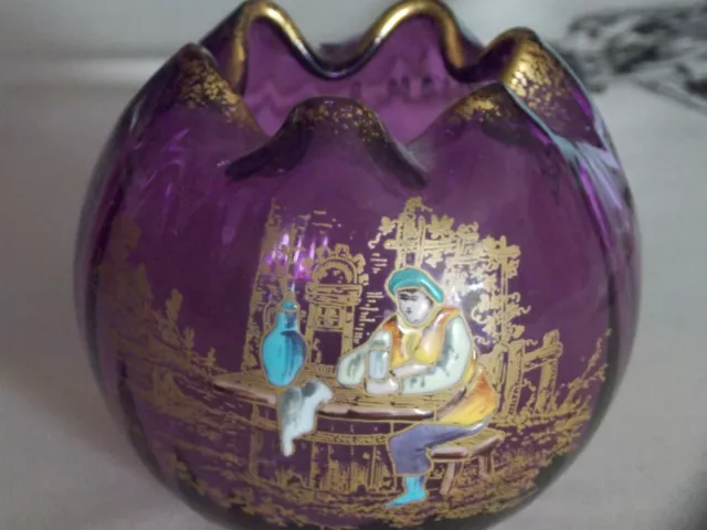 vase bourse émaille legras décors de personnage rare st denis clichy a l 'or fin
