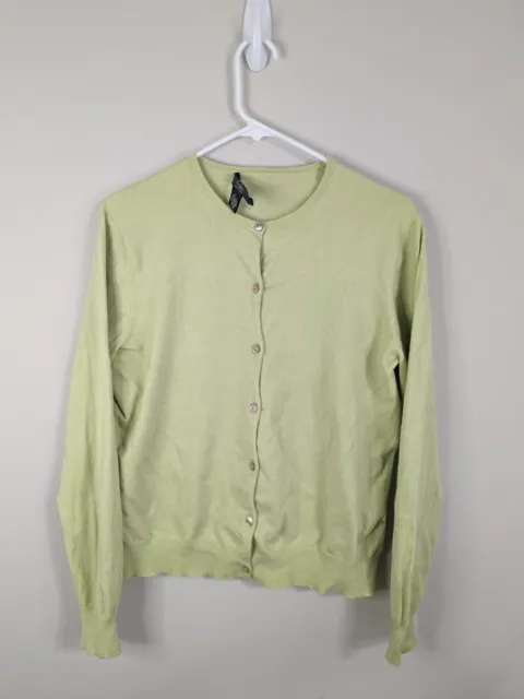 Folio Cardigan Sweater Women's Medium Green Cashmere Silk Button Up Long Sleeve