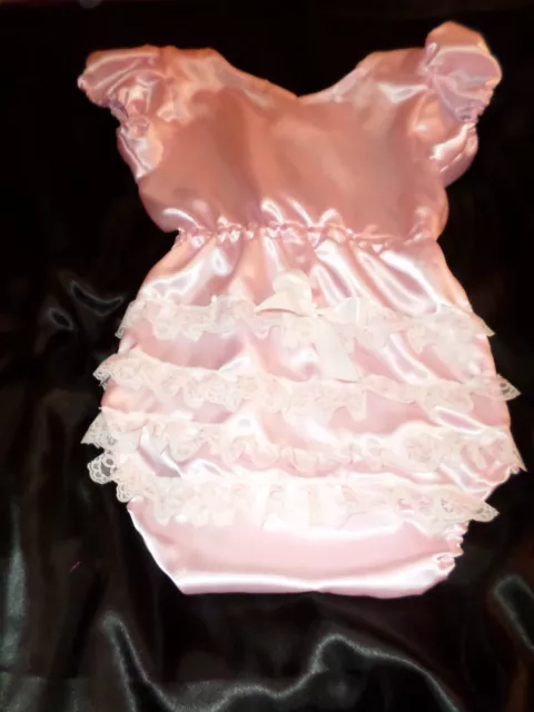 ABDL SISSY all-in-one PINK SATIN ROMPER SUIT 42" CHEST SLEEPSUIT LACE BACK