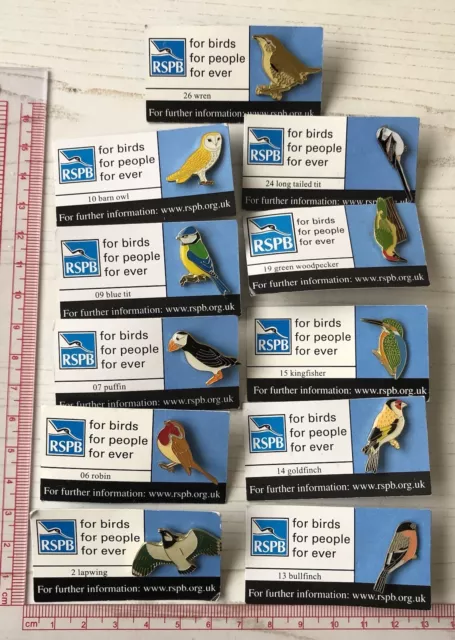 11x Vtg RSPB Enamel Bird Metal Pin Badges Old Early Edition Card Lot