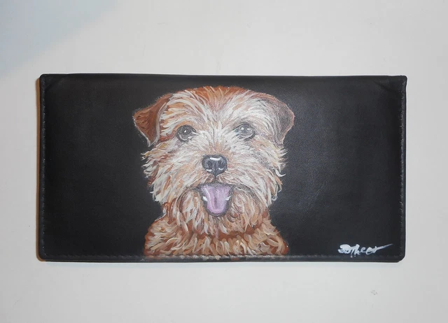 Norfolk Terrier dog Checkbook Cover Custom Painted Leather
