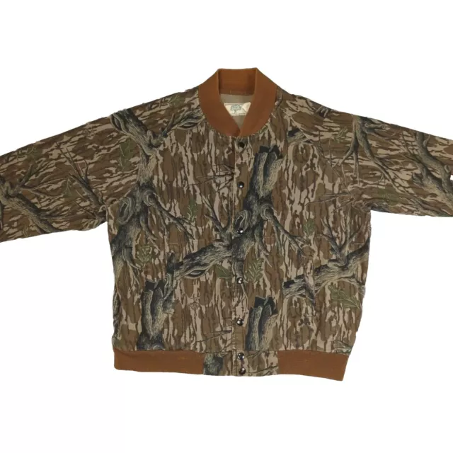 VINTAGE 80s Mossy Oak Camo Bomber Hunting Jacket USA Made Men's Large Snap Up