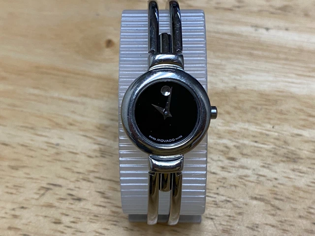 MOVADO Harmony Lady Silver Black Museum Dial Sapphire Swiss Quartz Watch~New Bat 2
