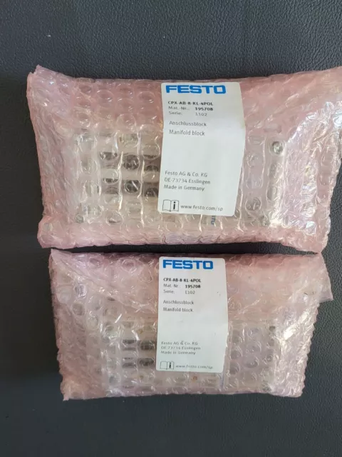 2X Festo Cpx-Ab-8-Kl-4Pol Manifold Blocks 195708 W/ 195742 Interlinking Lot Of 2