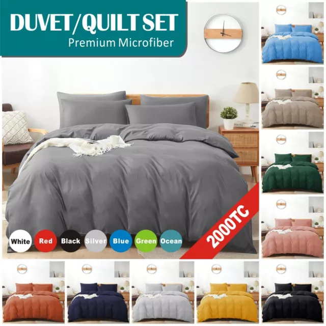 2200TC Plain Soft 3 Piece Quilt Doona Duvet Cover Set Single/Queen King Size Bed