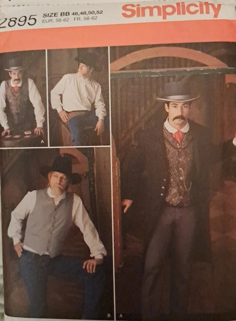 Simplicity 2895 Mens 38-52 Cowboy Rancher Coat Duster Western Frock Vest Pattern