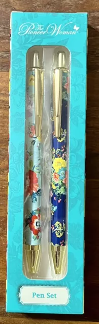 NEW RARE Pioneer Woman Floral Ink Pen Set Blue Teal Gold