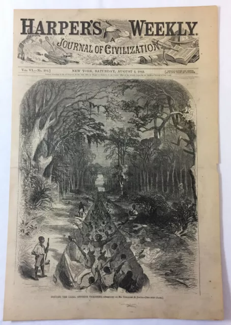 1862 magazine engraving~ CUTTING THE CANAL OPPOSITE VICKSBURG Civil War