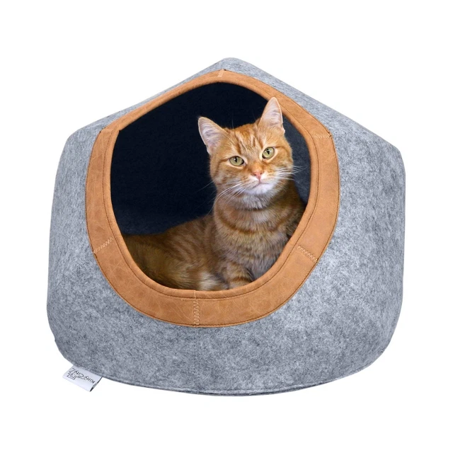 Kitty City Felt Round Bed, Warm and Cozy cat Bed, Gray Felt Cave