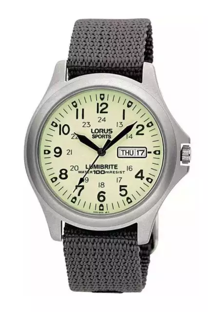 Lorus Hombre Lumibrite Estilo Militar Reloj Caja de Acero Inoxidable RXF41AX7