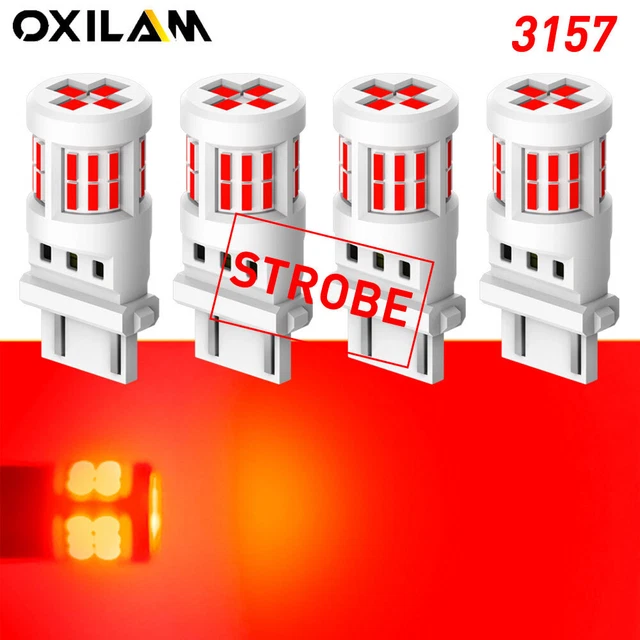 4x 3157 LED Flash Brake Light Red Tail Stop Strobe Blinking Bulbs 3156 3457 EAN