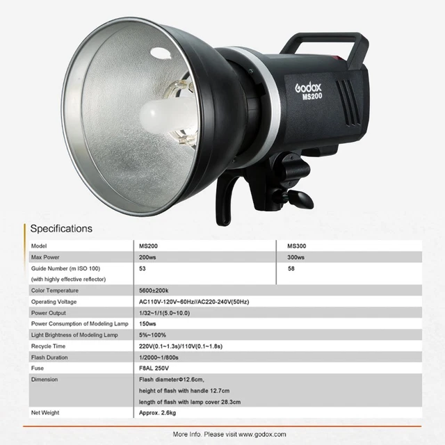 US Godox MS200 Studio Flash Luz Estroboscópica Monolight 200W para Estudio de Bodas