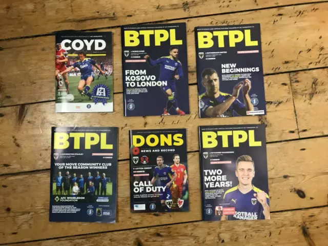 AFC Wimbledon x 6 Programmes MORECAMBE ROTHERHAM WYCOMBE LEYTON ORIENT RAMSGATE