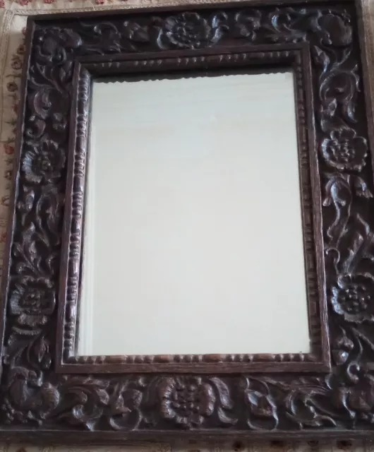 Mirror Oak Carved Floral 45x36.5cm Vintage Arts Crafts Wall Hanging Decor Rare