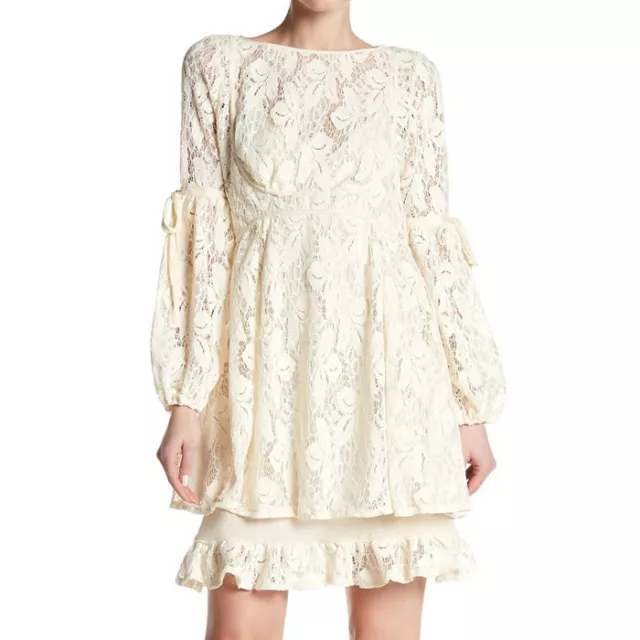 Free People OB725148 Women's Long Sleeve Ruby Lace Mini Dress Cream Size XS