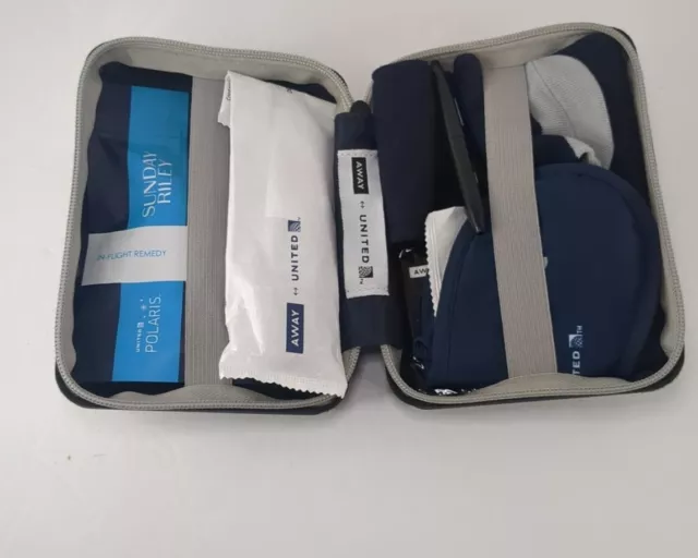 Away United Airlines Amenity Kit Case Navy Zipper Sleep Mask  Plane Socks READ