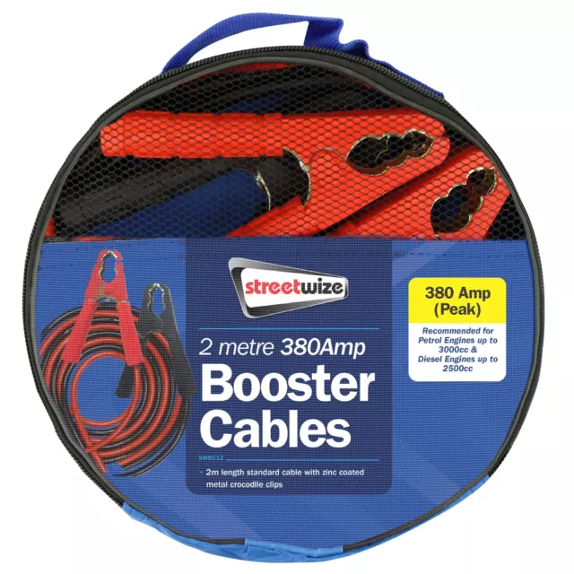 Streetwize 2M 350 AMP Booster Cables With Insulated Crocodile Clips SWBC12