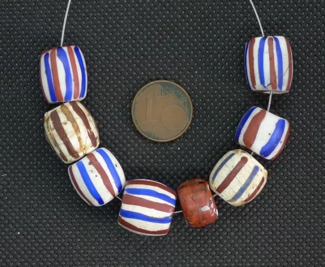 Perle Ancien Murano Mali Antique Chevron American Flag Glass African Trade Bead