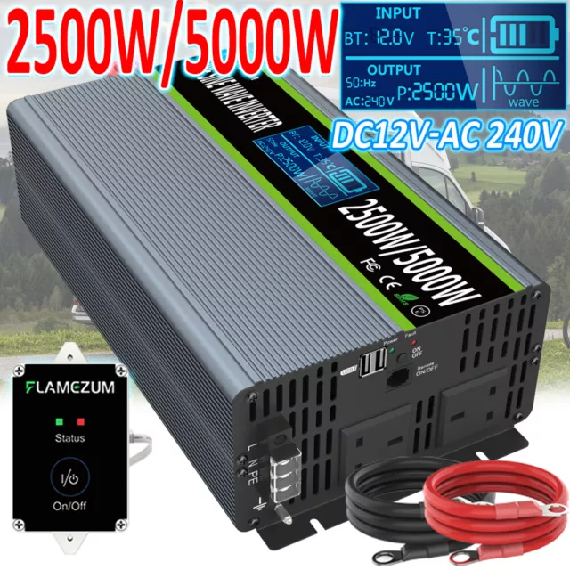 DC 12V To 240V Power Inverter Pure Sine Wave 2500W 5000W LCD Caravan Converter