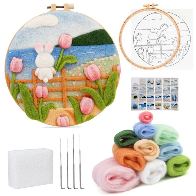 Tulpen-Nadelfilzset, Filzmalset für AnfäNger mit Wolle, Nadelfilzpad, Nadel G1S3
