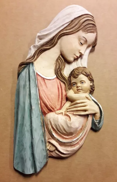 Placca  Marmo Resina Madonna Con Bambino Dipinta A Mano