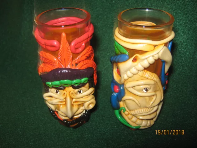 MAYAN TEQUILA SHOT GLASSES Set of (2) Mint Condition 2 oz. Each / 4"s Tall