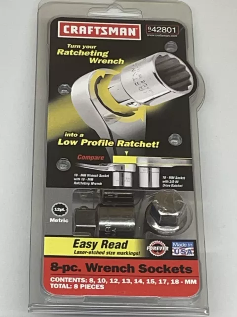 Craftsman Low Profile Easy Read 8-Pc Wrench Socket Set 42801 NEW NOS Metric