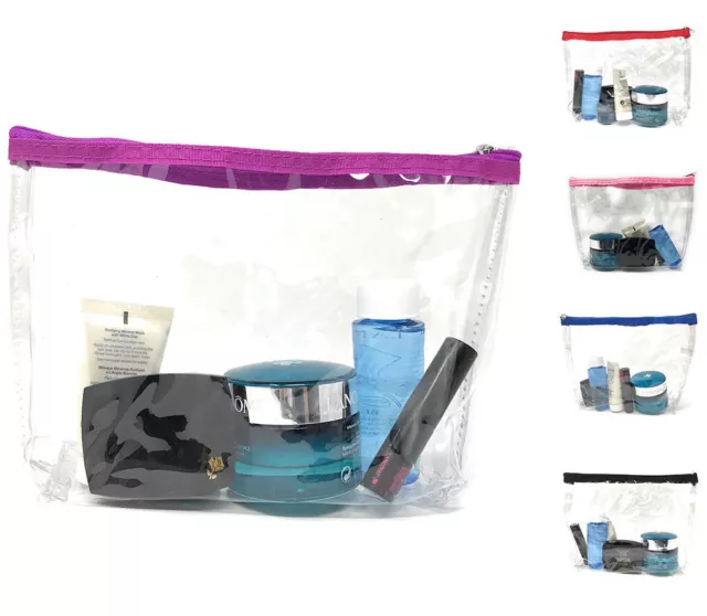 TSA Friendly Clear Zippered Pouch Bag Toiletry Cosmetics Travel Airport Security