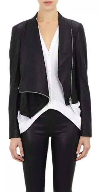 Nwt $1125 Helmut Lang  Drape Front Leather Jacket, Black, Medium