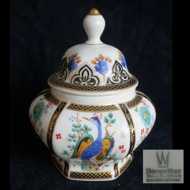 Bareuther Waldsassen Prunk Bonboniere Pfau 1. Wahl H 17,5 cm | 7" Germany TOP