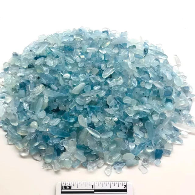 1/2 LB Aquamarine Semi Tumbled Gemstone Mini Chips  'A' Grade Wholesale Bulk Lot 2