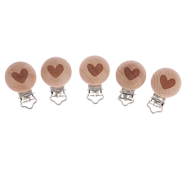 5pcs schöne Holzstapfenkette Natures Buchenholz Baby Schnuller Clips -DB