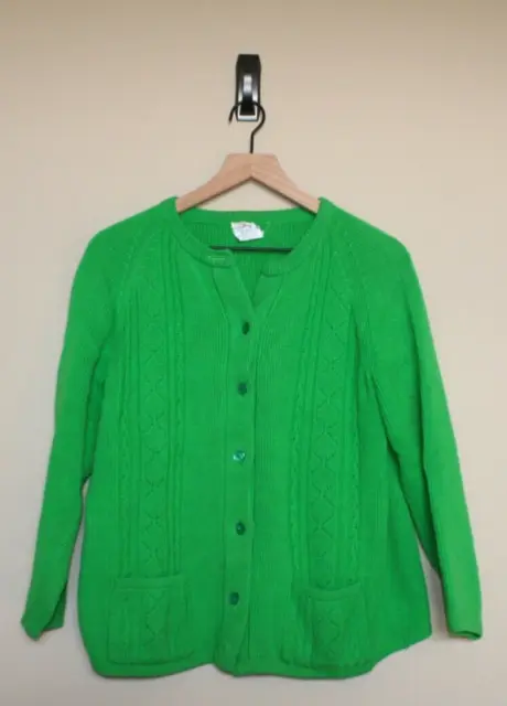 Vintage Zado Cardigan Sweater Green Acrylic Knit Size Large Vtg Women