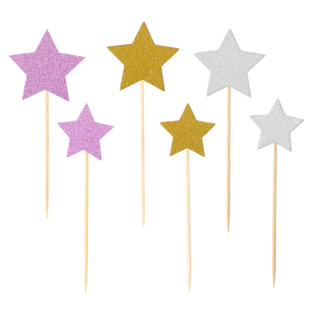 36 piezas Hermosas estrellas Tapa de pastel Estrellas brillantes Pastel Picks Cupcake