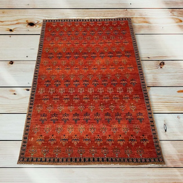 Modern Gabbeh Area Rug Carpet Indian Hand Knotted Wool Silk Pile Rust Blue 4x6